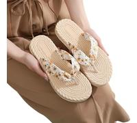 JGDSDMJG flip flops women Summer Ladies Casual With Flowers For Outdoor Use On The Beach-m-405 Yellow-38