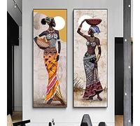 JGEHOME Large Size Portrait African Women Printed Canvas Painting Posters Prints Wall Art Living Room Home Decoration Paintings 20x60cmx2 Frameless