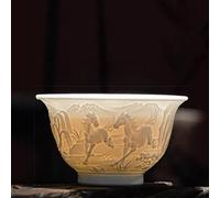 Jgfwat Jingdezhen Style Ceramic Mug Relief Traditional Chinese Animal Landscape Pattern Exquisite Tea Set Limited to Ten (Horse)