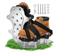 JGGDDU Upgraded Lawn Aerator Shoes, Double Layer Lawn Shoes, Spring-Loaded Design with Aluminium Sole, No Dirt on Shoes, Floor Aerator Tool for Aerating Patio Gardens, Black