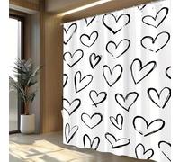 JGGXHM 1pc Black Heart-Patterned Shower Curtain Waterproof Polyester Fabrics Bathroom Curtain with Hooks Bathing Cover Washable(170x220cm/WxH)