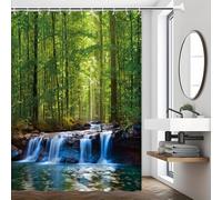 JGGXHM 1pc Serene Forest Waterfall Shower Curtain - Lush Green Trees Sunlight Filtering Through Shower Curtain Sets for Bathrooms 51x55in-130x140cm/WxH