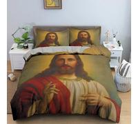 JGGXHM 3D Jesus Duvet Cover Christian Sacred Jesus Bedding Set Comforter Cover Suitable for Christian Jesus Bedding God Bless You (210x210cm)