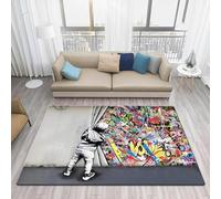 JGGXHM Banksy Street Graffiti Art Print Rug Non-Slip Carpet Large Rugs for Living Room Kitchen Rugs Home Entrance Floor Mat 180x250cm