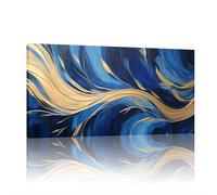 JGGXHM Oversized Canvas Art, Large Gold Leaf Abstract Painting, Large Painting on Canvas, Blue Gold Marble Canvas Decor, Artwork -(30x60cm) 12x24in internal frame