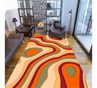 JGGXHM Ultra Soft Bohemian Area Mat Non Slip Rubber Backing Machine Washable Polyester Retro Wave Pattern Orange Red Green 120x190cm