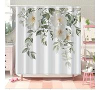 JGGXHM White Flowers Green Leaves Shower Curtains, Botanical Plant Waterproof Fabric Bathroom Curtain Bath Screen Bathtub Decor 47x71inch/WxH Bathing Cover Washable