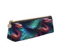 JGHHOUN 3D Magical Dragon Scales Pattern Print Higher Capacity Leather Pencil Case Zippered Pen Case School Students Teenagers