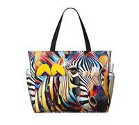 JGHHOUN Abstract Animal Zebra Print Lightweight Beach Travel Bag Women Men Foldable Tote For Vacation Weekend Camping