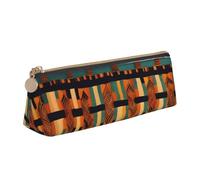 JGHHOUN African Classic Weave Print Higher Capacity Leather Pencil Case Zippered Pen Case School Students Teenagers