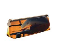 JGHHOUN Airplane at Sunset Print Higher Capacity Leather Pencil Case Zippered Pen Case School Students Teenagers