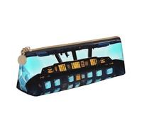 JGHHOUN Airplane Cockpit Print Higher Capacity Leather Pencil Case Zippered Pen Case School Students Teenagers
