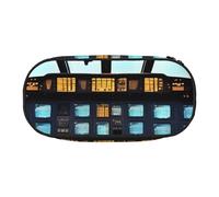 JGHHOUN Airplane Cockpit Print Pencil Case Spacious Pen Pouch Zipper High Capacity Makeup Tools Office Supplies