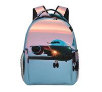 JGHHOUN Airplane In The Evening Lights Print Versatile Leisure Lightweight Backpack For Travel Work Outdoor Use Commuting Work