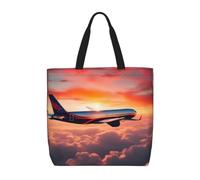 JGHHOUN Airplane Sunsets Sky Print Women Men Extra-Large Organizer Bag Shoulder Tote Lightweight Casual Eco-Friendly