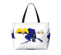 JGHHOUN Alaska State Flag Map Print Lightweight Beach Travel Bag Women Men Foldable Tote For Vacation Weekend Camping