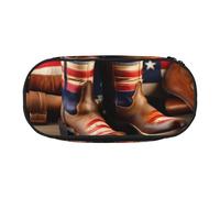 JGHHOUN American Flag with Cowboy Boots Print Pencil Case Spacious Pen Pouch Zipper High Capacity Makeup Tools Office Supplies