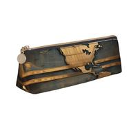 JGHHOUN Ancient World Globe Print Higher Capacity Leather Pencil Case Zippered Pen Case School Students Teenagers