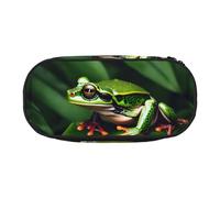 JGHHOUN Animal Frog Green Leaf Leaves Print Pencil Case Spacious Pen Pouch Zipper High Capacity Makeup Tools Office Supplies