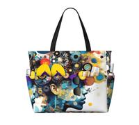 JGHHOUN Artificial Intelligence Brain Print Lightweight Beach Travel Bag Women Men Foldable Tote For Vacation Weekend Camping