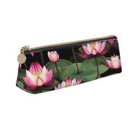 JGHHOUN Asian Lotu’s Flower Print Higher Capacity Leather Pencil Case Zippered Pen Case School Students Teenagers