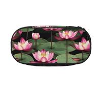 JGHHOUN Asian Lotu’s Flower Print Pencil Case Spacious Pen Pouch Zipper High Capacity Makeup Tools Office Supplies