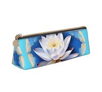 JGHHOUN Asian Lotu’s Flowers Print Higher Capacity Leather Pencil Case Zippered Pen Case School Students Teenagers