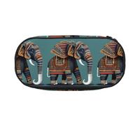 JGHHOUN Aztec Elephant Pattern Print Pencil Case Spacious Pen Pouch Zipper High Capacity Makeup Tools Office Supplies