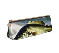 JGHHOUN Bass Fishing Wave Print Higher Capacity Leather Pencil Case Zippered Pen Case School Students Teenagers