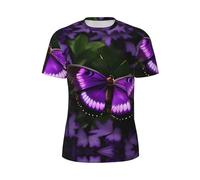 JGHHOUN Beautiful Purple Butterfly Print Men Short-Sleeved T-Shirt Breathable Lightweight Summer Fashion Gym Workout Casual Wear