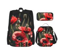 JGHHOUN Beautiful Red Poppy Flower Print Teenagers Set 3 In 1 Bookbags Lightweight Adjustable Shoulder Strap School Trips
