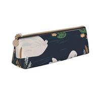 JGHHOUN Beautiful White Swans on The Lake Print Higher Capacity Leather Pencil Case Zippered Pen Case School Students Teenagers