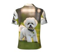 JGHHOUN Bichon Frise Dog on The Grass Print Versatile Polo Shirts Breathable Comfortable Short Sleeve Casual Summer Apparel Black