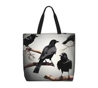 JGHHOUN Black Crow Birds On A Branch Print Large Capacity Bag Shoulder Tote Lightweight Shopping Everyday Travel Beach Work
