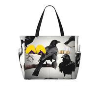 JGHHOUN Black Crow Birds On A Branch Print Lightweight Beach Travel Bag Women Men Foldable Tote For Vacation Weekend Camping
