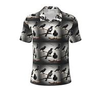 JGHHOUN Black Crow Birds on a Branch Print Versatile Polo Shirts Breathable Comfortable Short Sleeve Casual Summer Apparel
