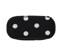 JGHHOUN Black & White Big Dot Print Pencil Case Spacious Pen Pouch Zipper High Capacity Makeup Tools Office Supplies