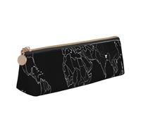JGHHOUN Black World Map Print Higher Capacity Leather Pencil Case Zippered Pen Case School Students Teenagers