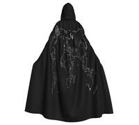 JGHHOUN Black World Map Print Hooded Cloak Cape For Adults Costume Accessory Carnival Cosplay Vampire Theme Party