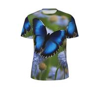 JGHHOUN Blue Butterfly Print Men Short-Sleeved T-Shirt Breathable Lightweight Summer Fashion Gym Workout Casual Wear