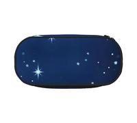 JGHHOUN Blue Shining Stars Pattern Print Pencil Case Spacious Pen Pouch Zipper High Capacity Makeup Tools Office Supplies