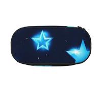 JGHHOUN Blue Shining Stars Print Pencil Case Spacious Pen Pouch Zipper High Capacity Makeup Tools Office Supplies