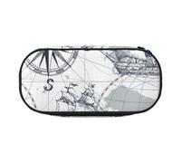 JGHHOUN Boat Map Print Pencil Case Spacious Pen Pouch Zipper High Capacity Makeup Tools Office Supplies
