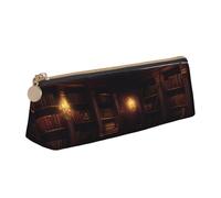 JGHHOUN Book Room Mysterious Library Print Higher Capacity Leather Pencil Case Zippered Pen Case School Students Teenagers