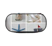 JGHHOUN Bottle Seashell Starfish Lighthouse Print Pencil Case Spacious Pen Pouch Zipper High Capacity Makeup Tools Office Supplies