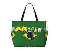 JGHHOUN Brazil Flag Print Lightweight Beach Travel Bag Women Men Foldable Tote For Vacation Weekend Camping