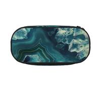 JGHHOUN Bright Aqua Blue Print Pencil Case Spacious Pen Pouch Zipper High Capacity Makeup Tools Office Supplies