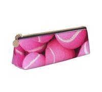 JGHHOUN Bright Red Tennis Balls Print Higher Capacity Leather Pencil Case Zippered Pen Case School Students Teenagers