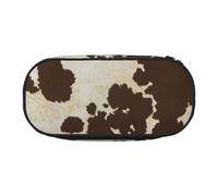 JGHHOUN Brown Cow Spots Print Pencil Case Spacious Pen Pouch Zipper High Capacity Makeup Tools Office Supplies
