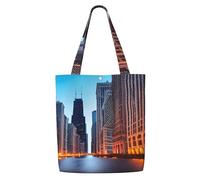 JGHHOUN Chicago Illinois Usa Print Canvas Shoulder Bag Large Capacity Reusable Foldable Tote Shopping Beach Travel